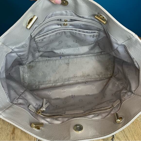 Tory Burch Embossed Leather Bryant East West Tote Gray Shoulder Bag Le Fleur - Picture 10 of 15